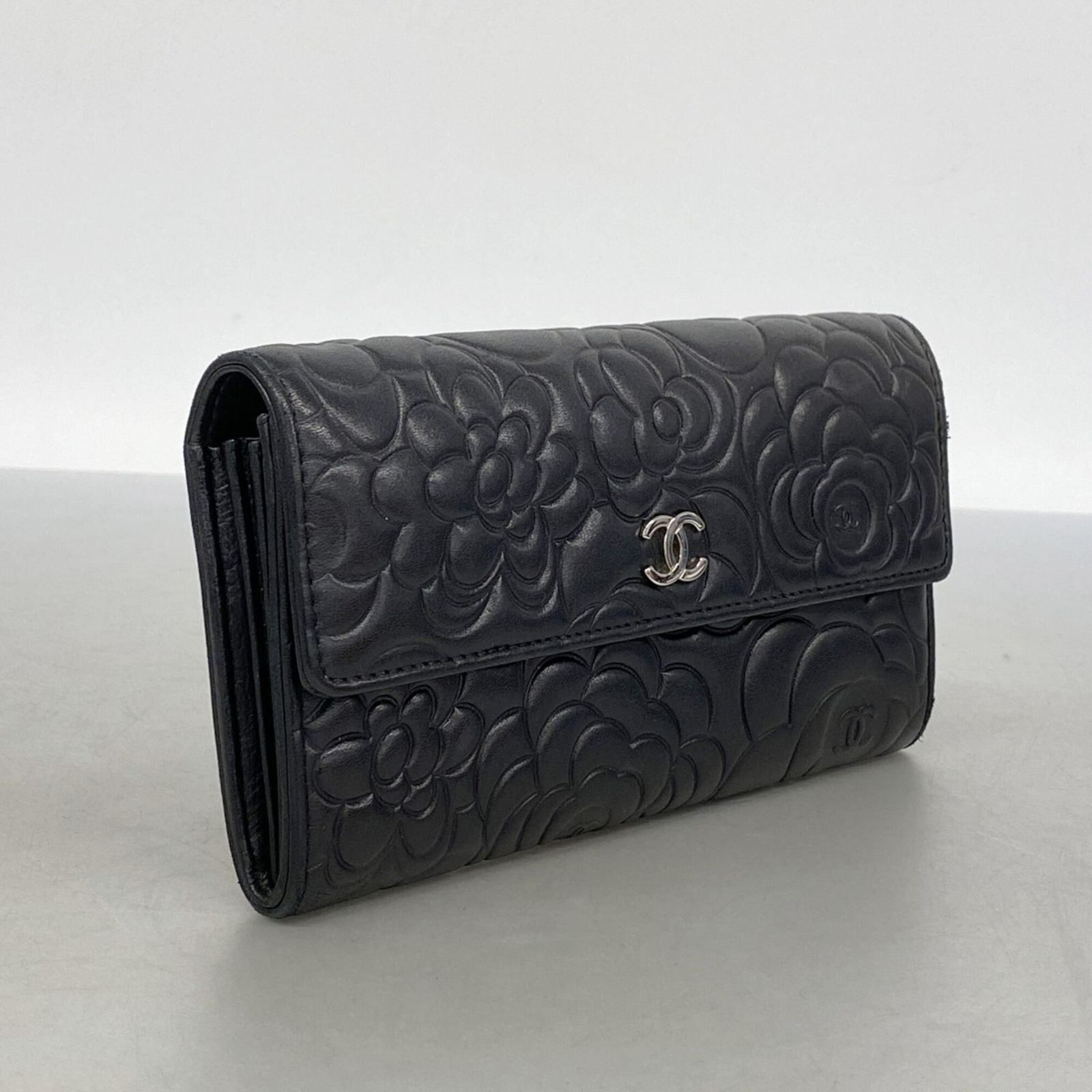 シャネル(Chanel) シャネル 長財布 カメリア ラムスキン ブラック