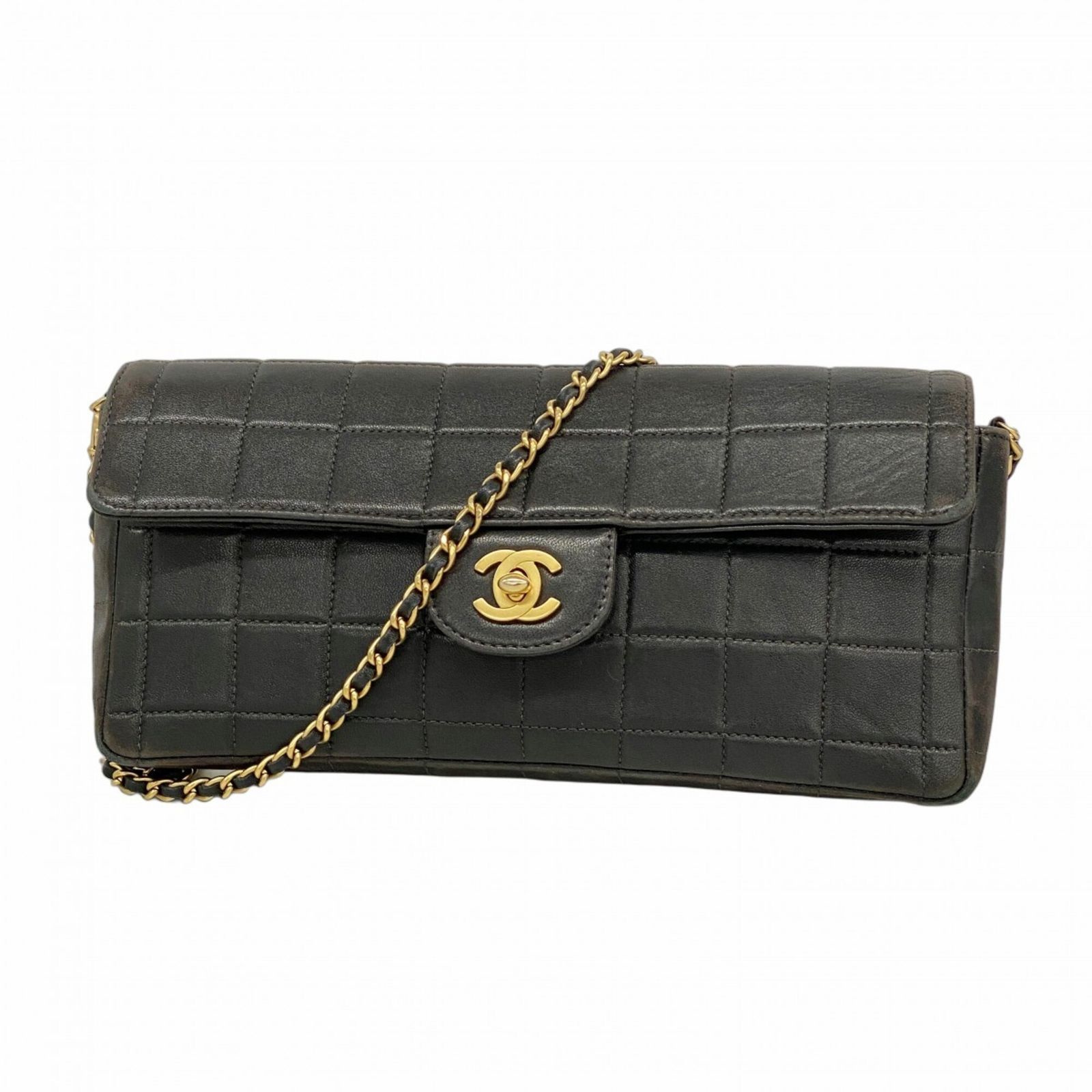 シャネル(Chanel) シャネル ショルダーバッグ チョコバー チェーンショルダー ラムスキン ブラック レディース