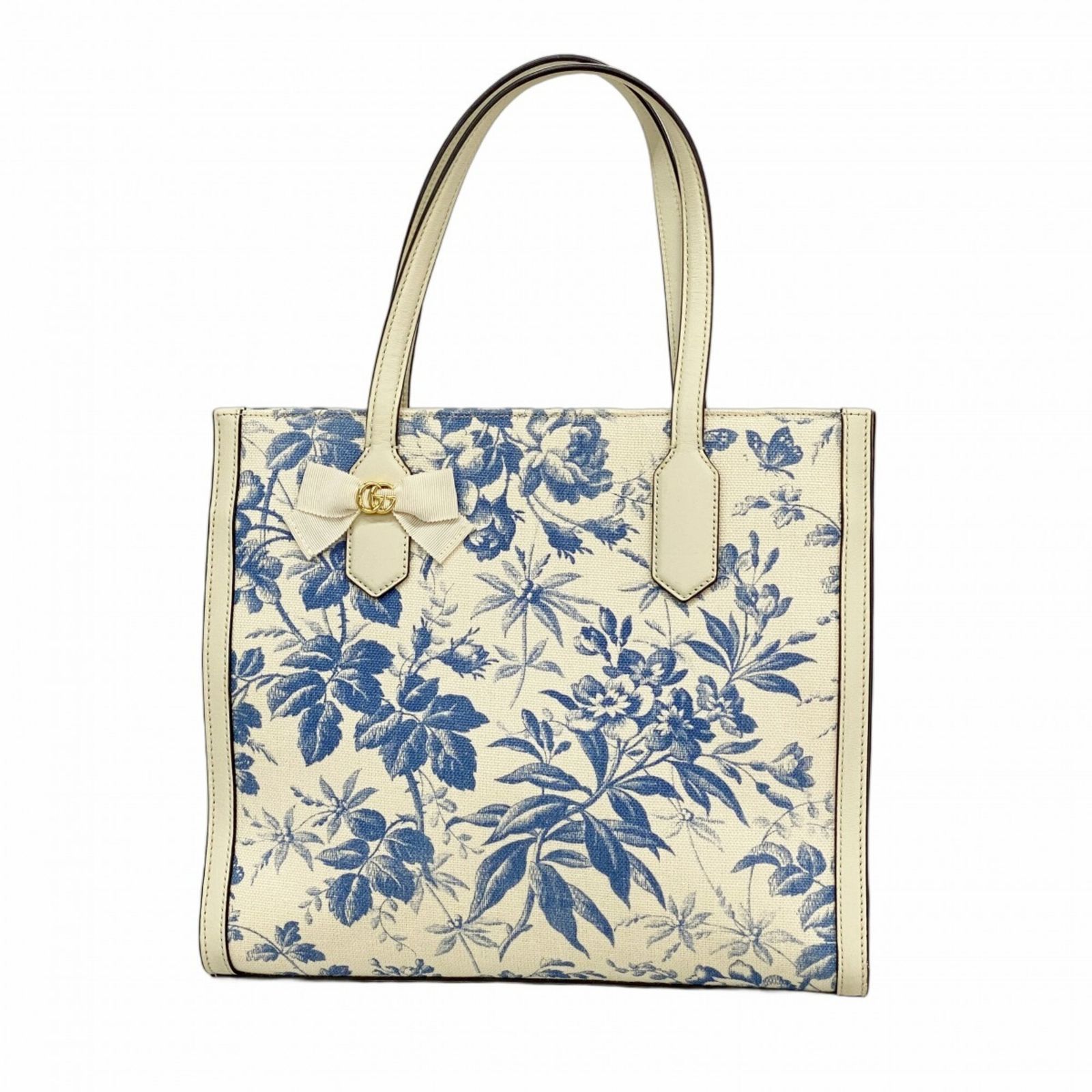 グッチ(Gucci) グッチ トートバッグ ハーバリウム 432684 キャンバス ホワイト ブルー レディース