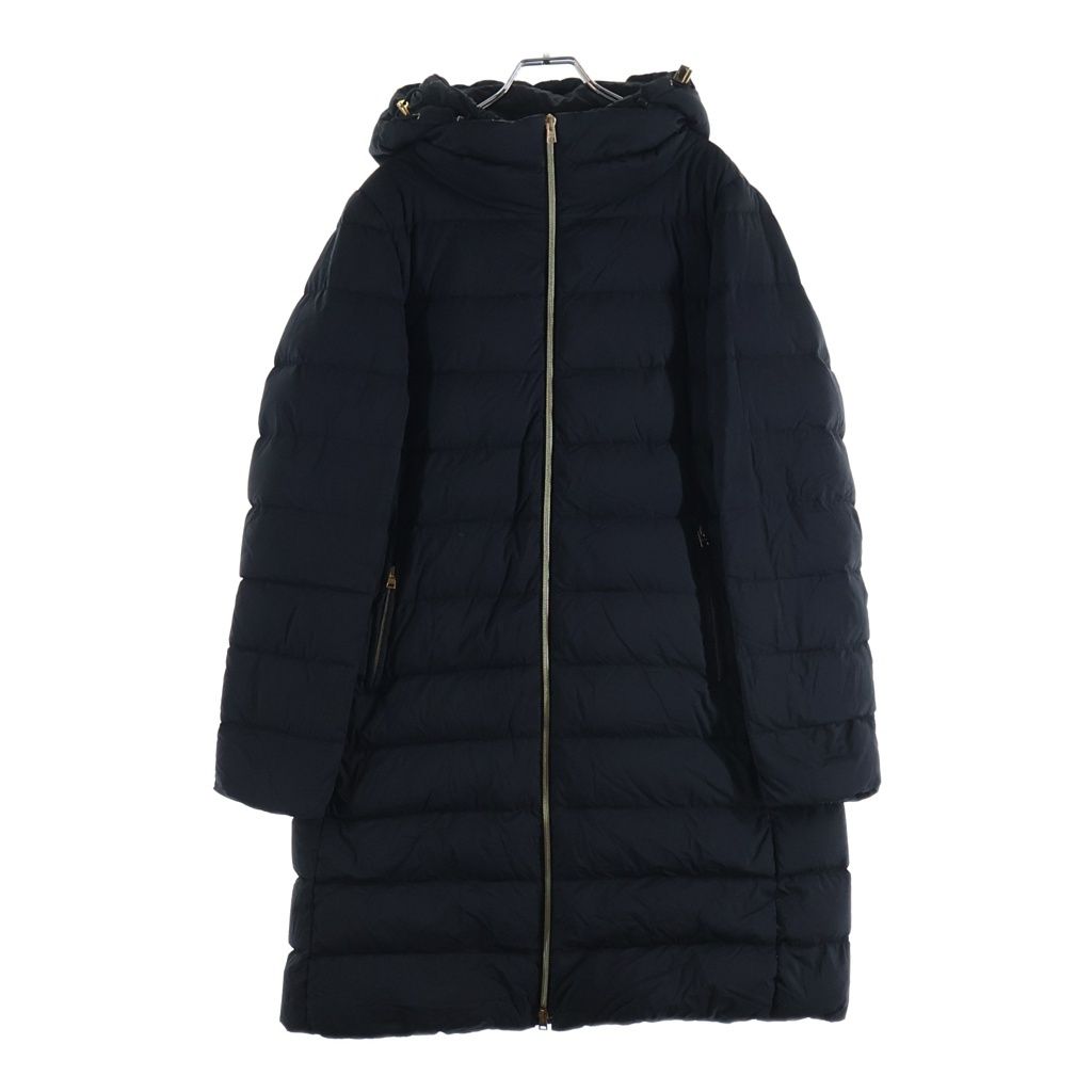 HERNO (ヘルノ) フーデッド ジップアップ ダウン ロングジャケット コート ブラック レディース