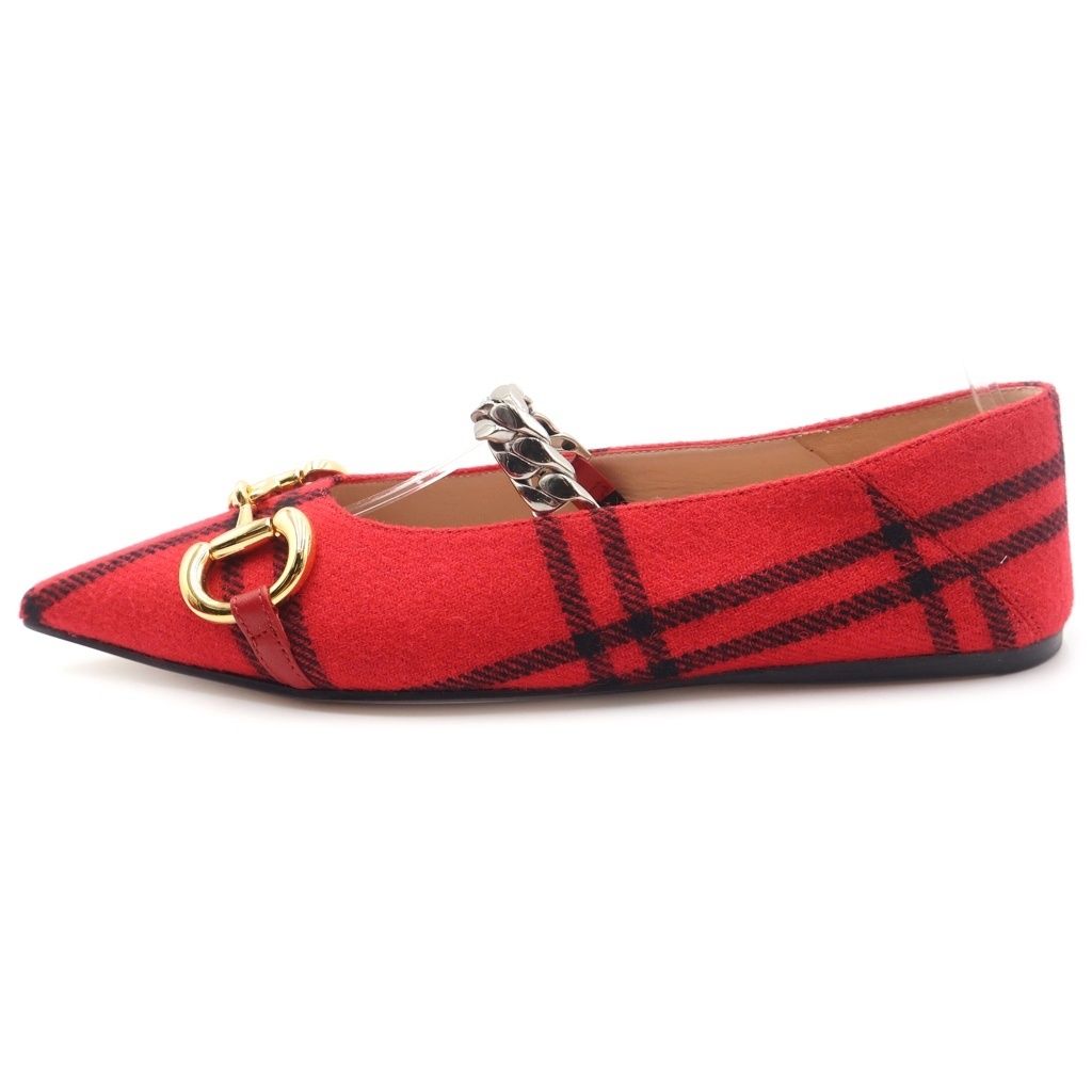 GUCCI (グッチ) ホースビット フラットシューズ チェック柄 レッド