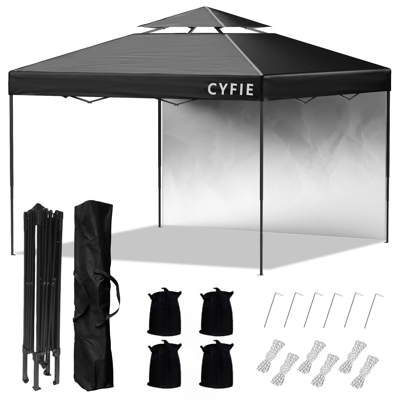 【新品】CYFIE タープテント 3mx3m サイドシート1枚付 ワンタッチタープ 風抜けベンチレーター付 テント ワンタッチ 高さ3段階調節 uvカットコーティング 高耐水加工 ワンタッチテント 組立て簡単 持ち運び便利 砂袋?ペグ?ロープ b51425ec