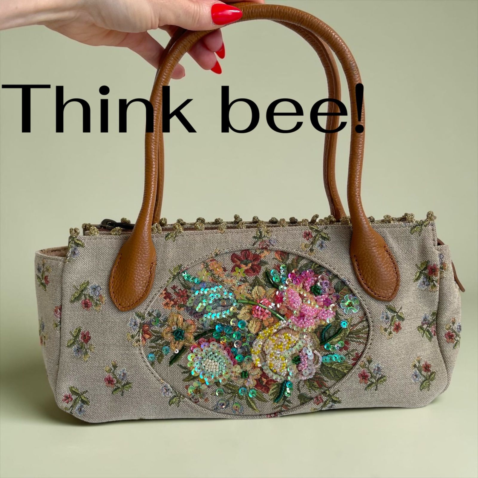 Think Bee! ハンドバッグ 花柄 スパンコール ビーズ - メルカリ