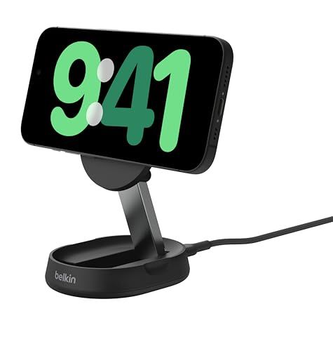 Belkin ワイヤレス充電スタンド MagSafe対応 Qi2公式認証 iPhone17,16?12/スマートフォン(最大15W高速充電) スタンド&パッド切り替え 角度調整 コンパクト 持ち運び iOSスタンバイモード対応 USB-Cケー 61bd1939