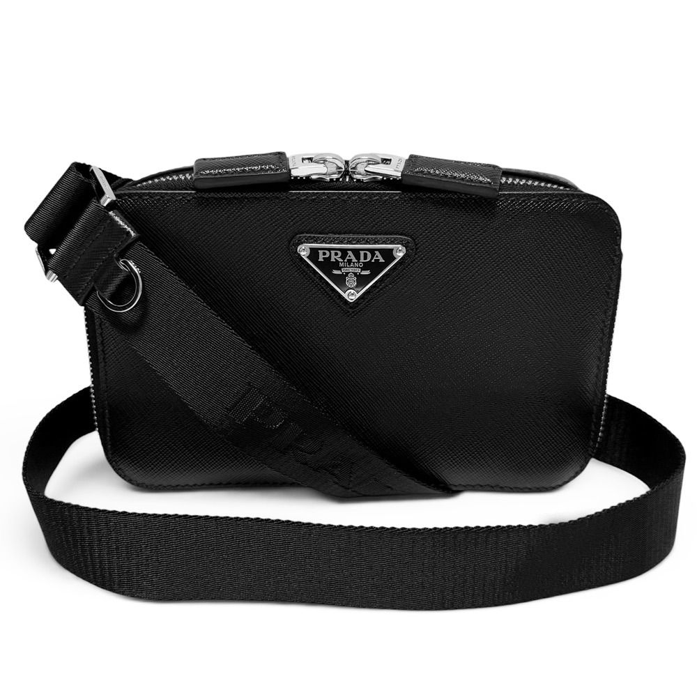 【未使用・保管品】プラダ PRADA ショルダー バッグ カメラ サフィアーノ レザー 斜め掛け ロゴ 黒 ブラック メンズ レディース 2VH173