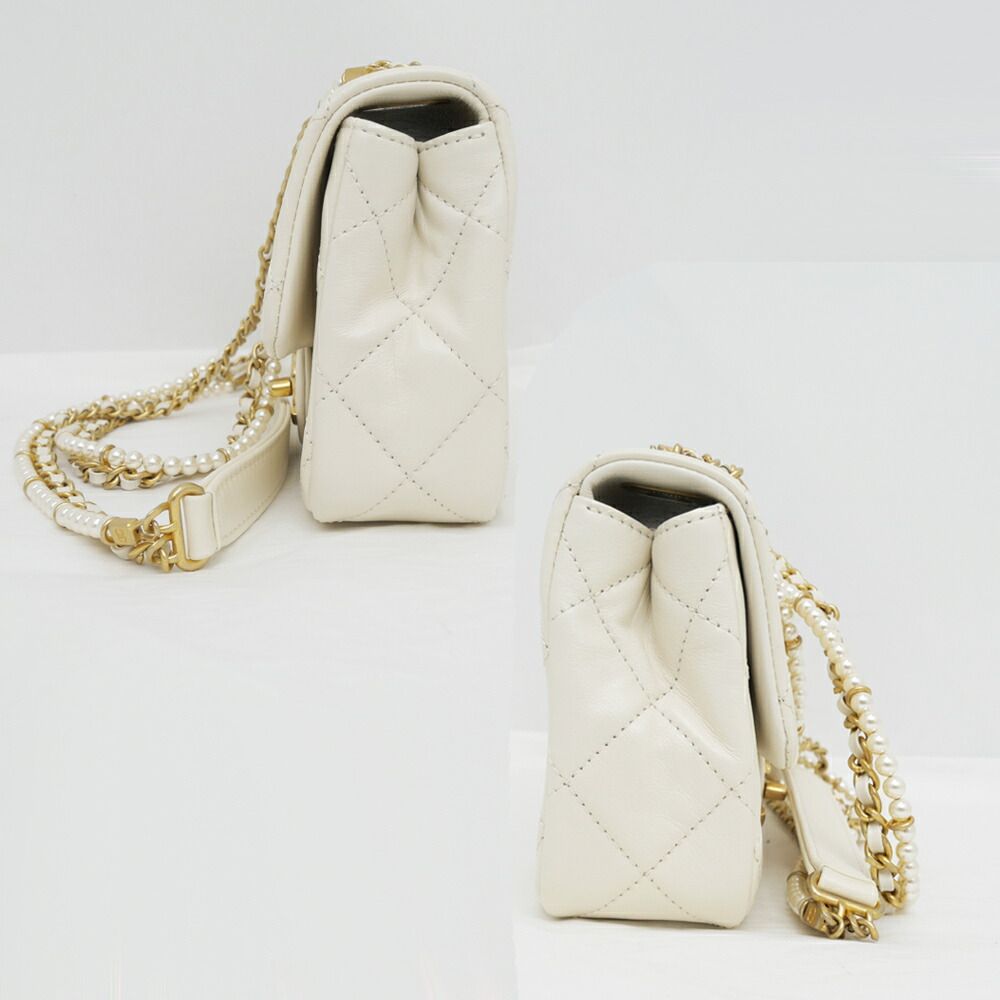 名東】シャネル チェーンショルダーバッグ ホワイト パール ゴールド