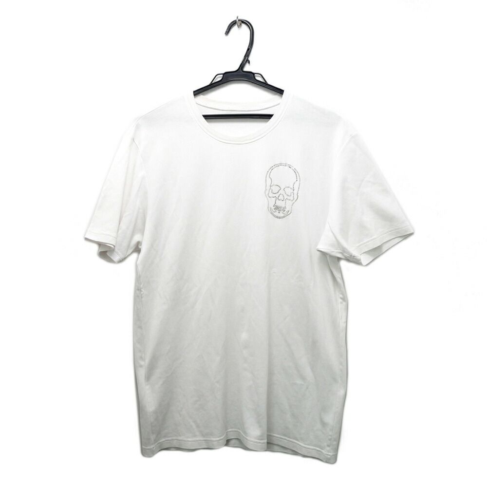 【名東】ルシアンペラフィネ ラインストーン スカル Tシャツ 半袖 ホワイト サイズL コットン カットソー トップス メンズ