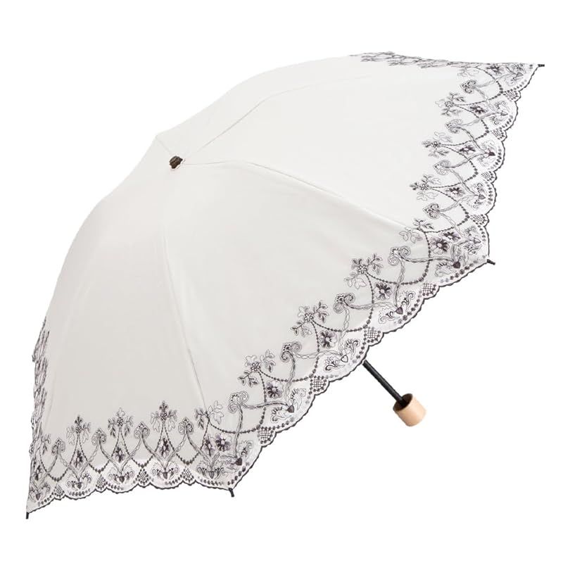 【新品】 [シノワズリーモダン]日傘 完全遮光 UVカット 折りたたみ傘 傘 晴雨兼用 遮光率100% UVカット率100％ 遮熱 逃熱 マーブル 刺繍 涼しい かわいい きれい 軽量 母の日 ギフト (ホワイト×チャコールグレー)
