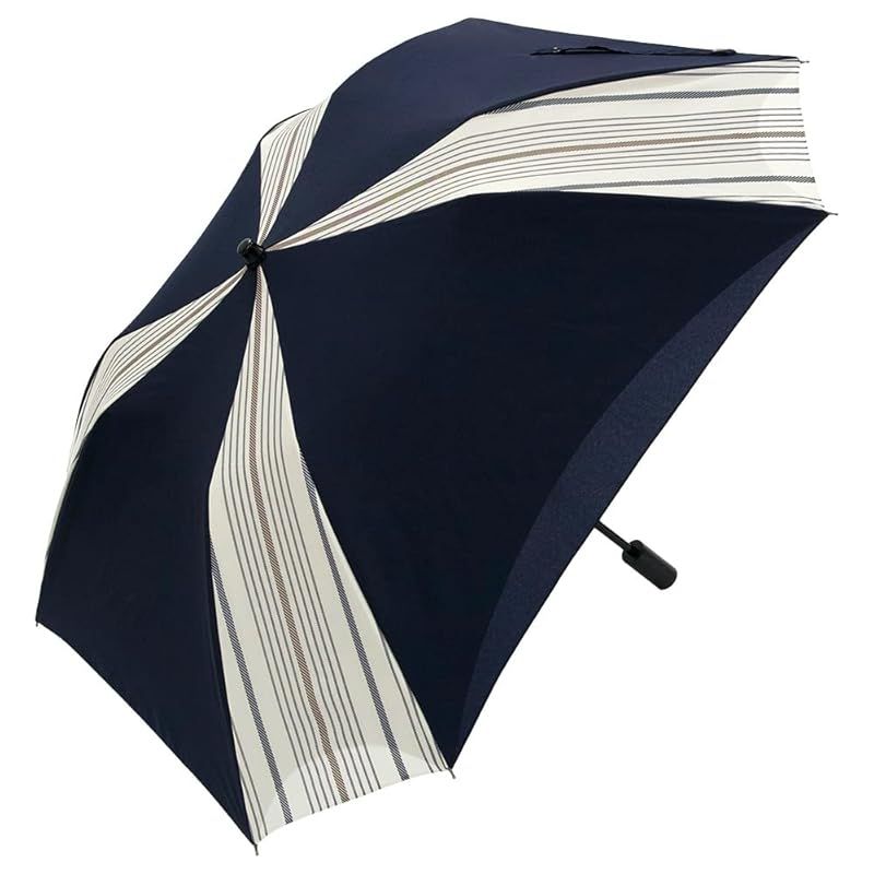 【新品】 日傘 メンズ 晴雨兼用 折りたたみ スクエア 1級遮光 晴雨兼用 遮熱 ２重張り ワイドショート (ネイビー)