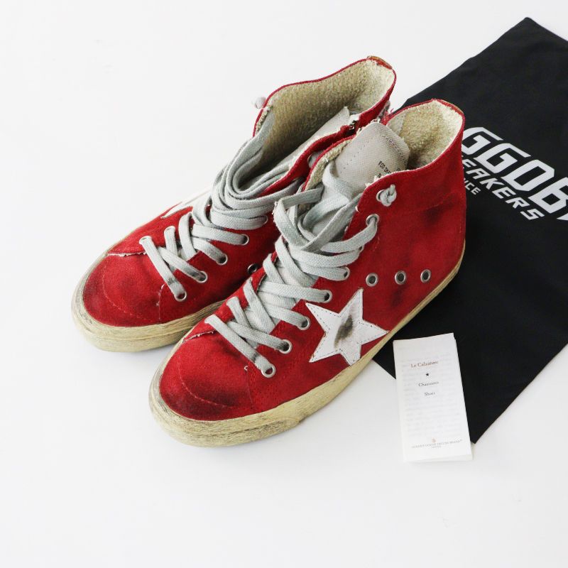 美品 ゴールデングース GOLDEN GOOSE SNEAKERS Francy ハイカット スニーカー ヴィンテージ加工 38 レッド／靴 くつ【2400014980752】