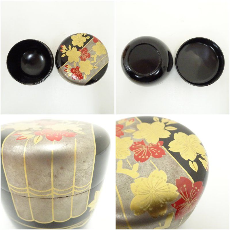 荒井樹芳造 漆塗桜蒔絵棗（共箱） 茶道 茶道具 おしゃれ 茶器 なつめ