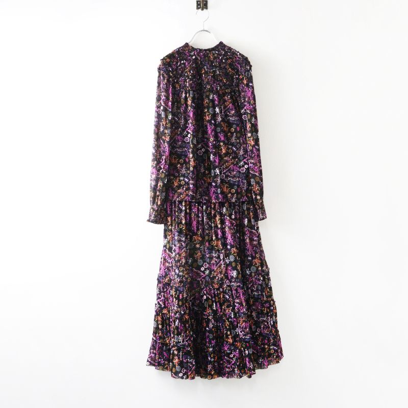 美品 ヴィヴィアンタム VIVIENNE TAM フラワープリント パワーネット セットアップ 38/ブラック 花柄 スカート ブラウス【2400014968507】