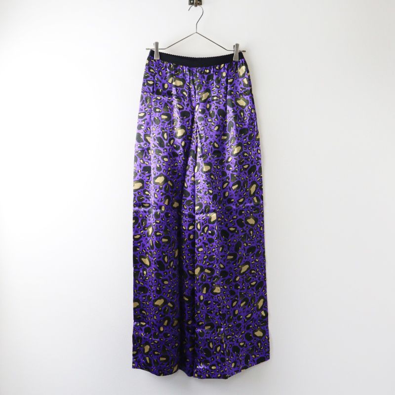 美品 エムエムシックス メゾンマルジェラ MM6 Maison Margiela サテンレオパードワイドパンツ 40■パープル【2400014968637】