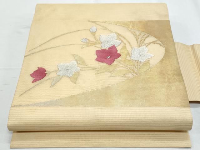 平和屋着物＊夏物　九寸名古屋帯　桔梗　金銀糸　正絹　逸品　CABG9957fb