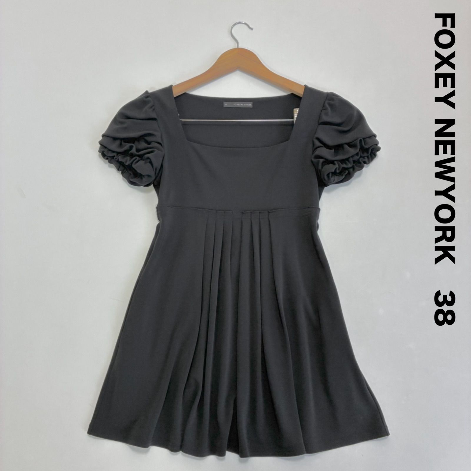FOXEY NEWYORK フォクシー☆ギャザーパフスリーブチュニックプルオーバー 38 ブラック