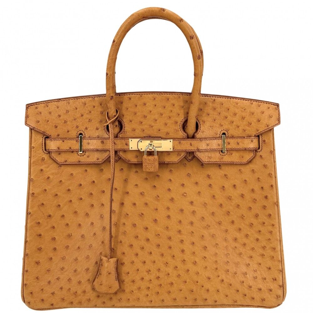 エルメス ハンドバッグ レディース バーキン35 内縫い HERMES □D刻印 オーストリッチ ブラウン系 ゴールド金具 美品 2000年【中古品】