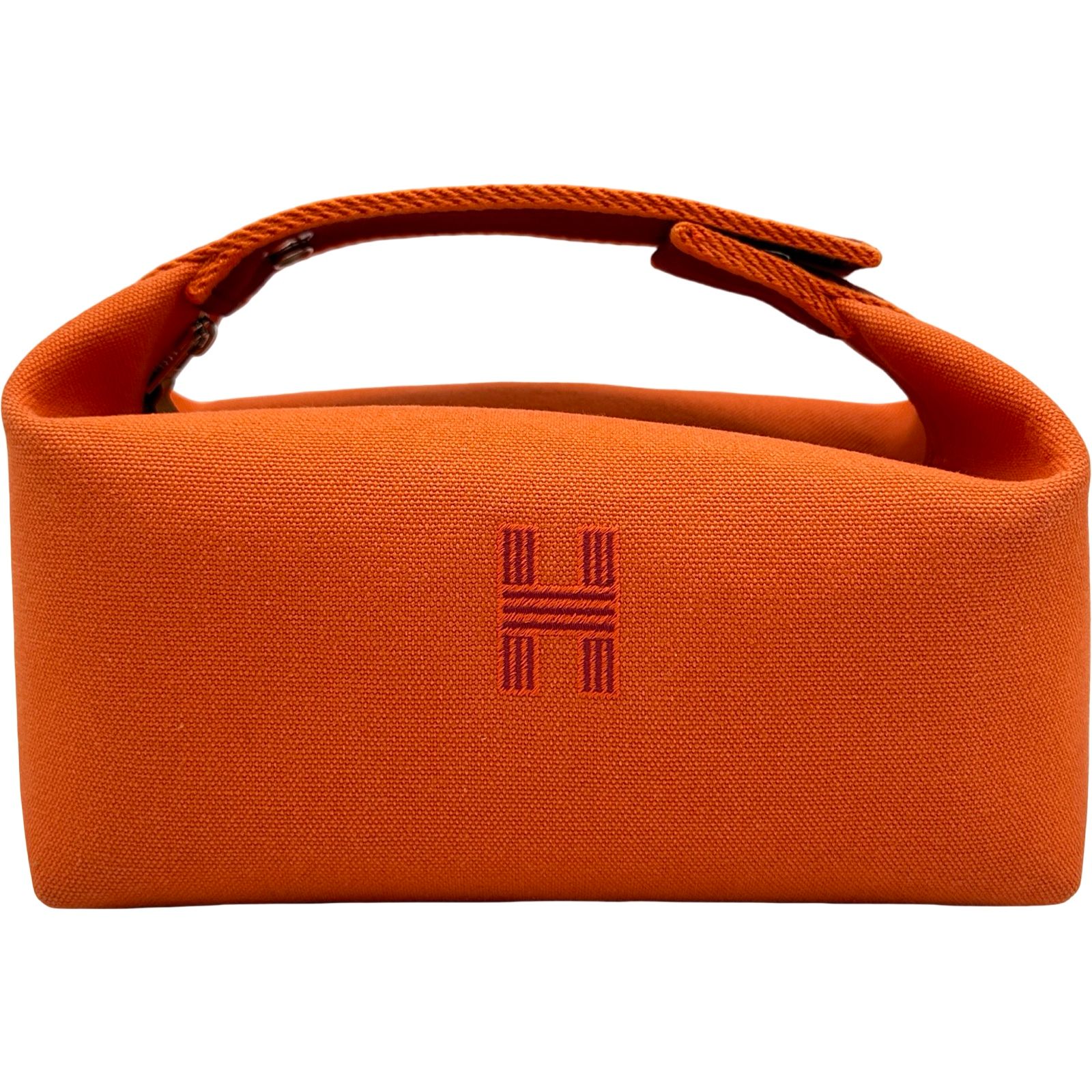 エルメス HERMES プリッドアブラックPM オレンジ/シルバー金具 トワル レディース ポーチ