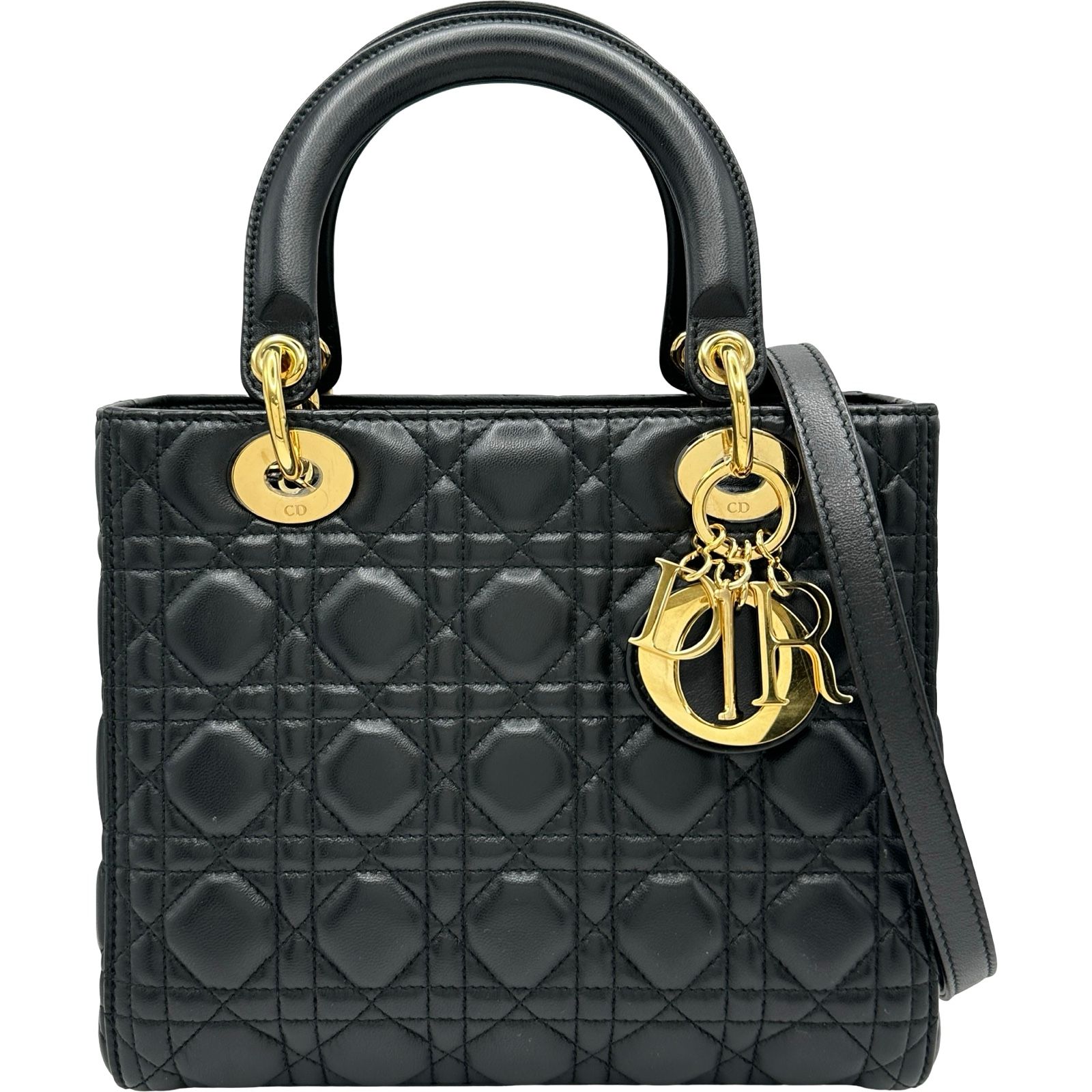 クリスチャン・ディオール Christian Dior レディディオール ミディアム ブラック ラムスキン レディース ショルダーバッグ