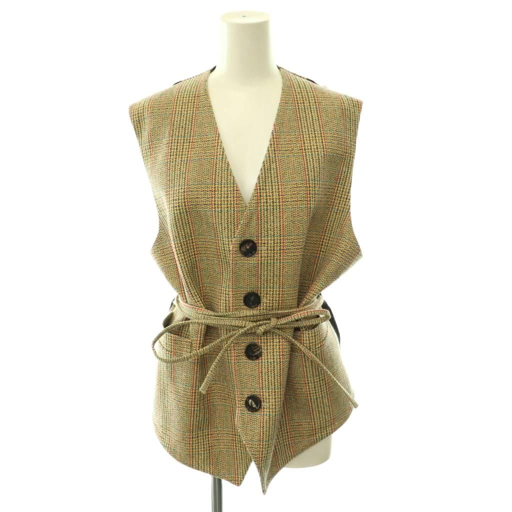 ボッテガヴェネタ BOTTEGA VENETA ベルテッド チェック ベスト ウール 40 ベージュ 794207 /HS ■OS