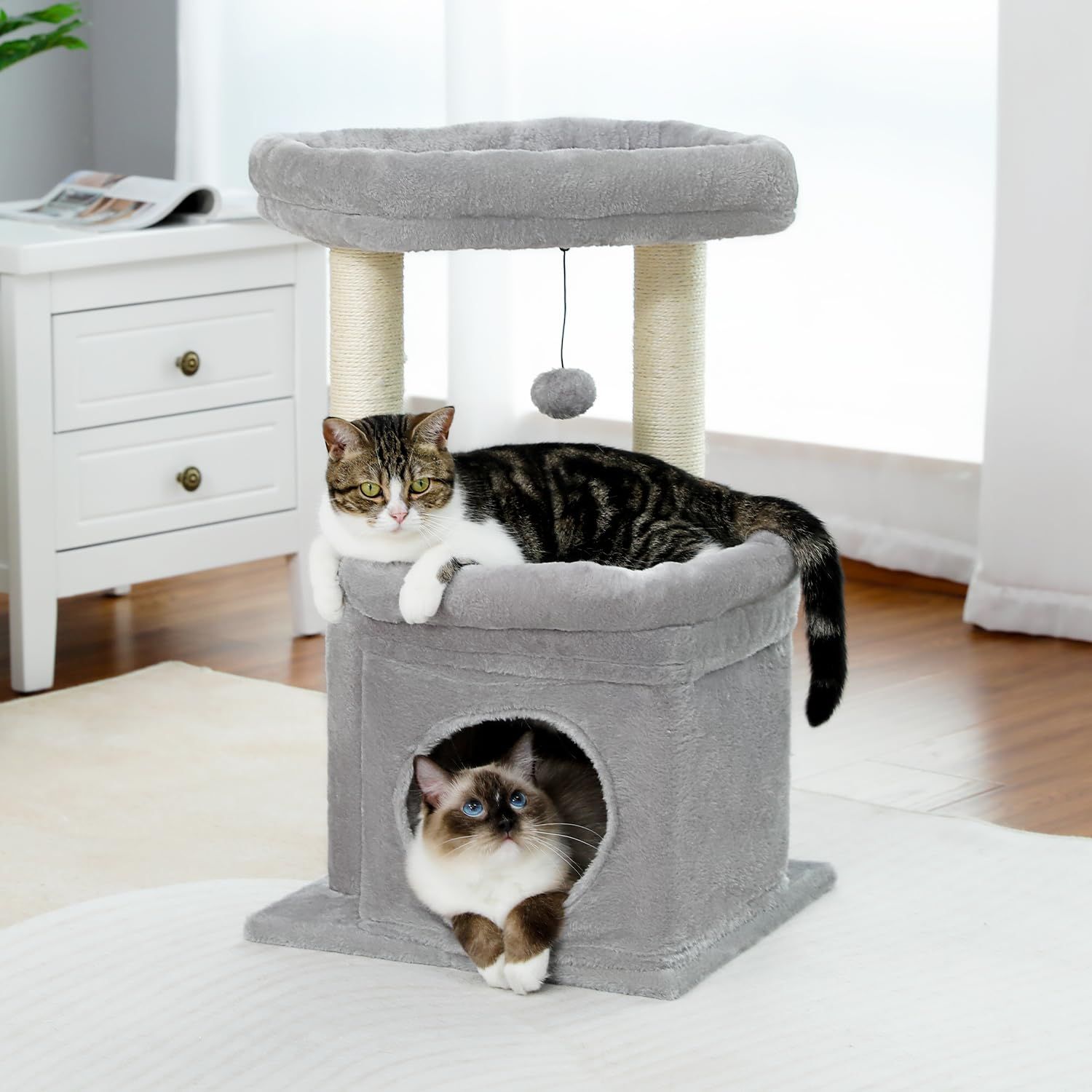 PAWZ Road キャットタワー ミニ 猫タワー 小型 低い 小さめ スリム 据え置き 人気 爪研ぎ 麻紐 猫のおもちゃ コンパクト 省スペース 頑丈 安全 猫ハウス - 68cm グレーma c3772e0a