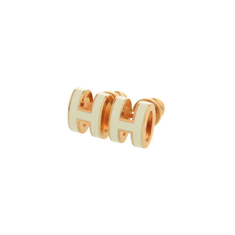 新品同様 エルメス ポップアッシュ ミニ ホワイト ローズゴールド金具 ピアス アクセサリー 白 1548 HERMES