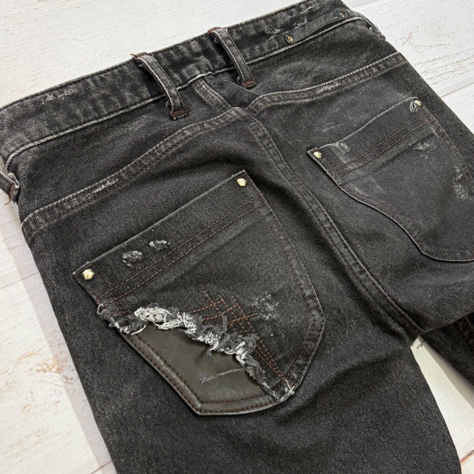 14th Addiction クラッシュ デニム パンツ スキニー ダメージ加工