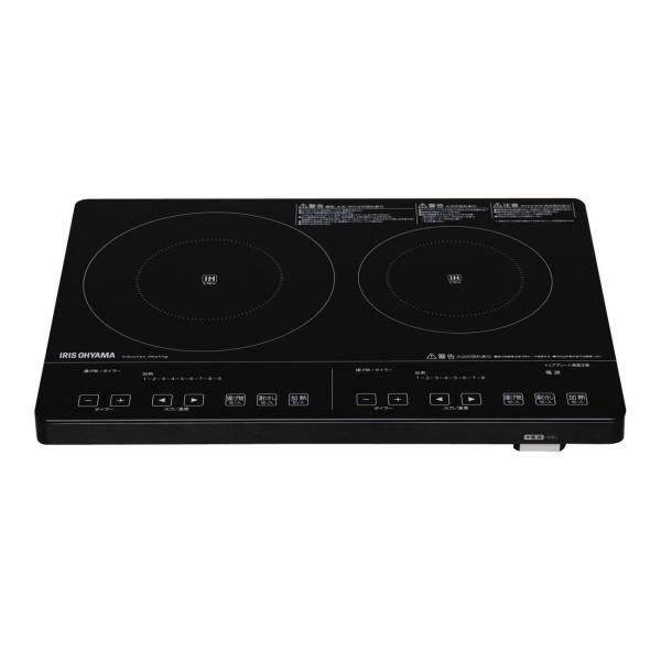 【中古】アイリスオーヤマ 2口IHクッキングヒーター 200V ブラック IHC-S225-B