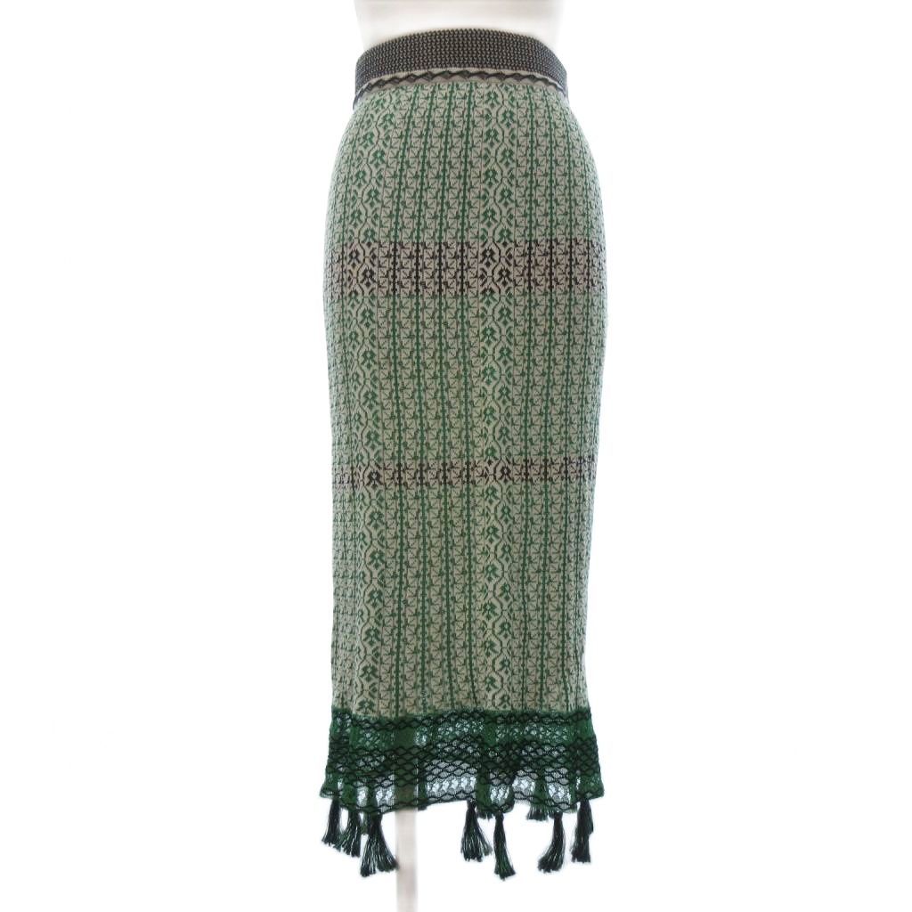 マメクロゴウチ Mame Kurogouchi Rib Jacquard Pedicel Knit Skirt スカート ロング丈 緑 グリーン 1