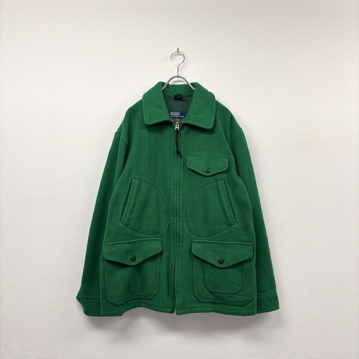Polo by Ralph Lauren ポロ バイ ラルフローレン ウール ハンティング ジャケット TALON ジッパー グリーン 系 サイズ L 805-0090