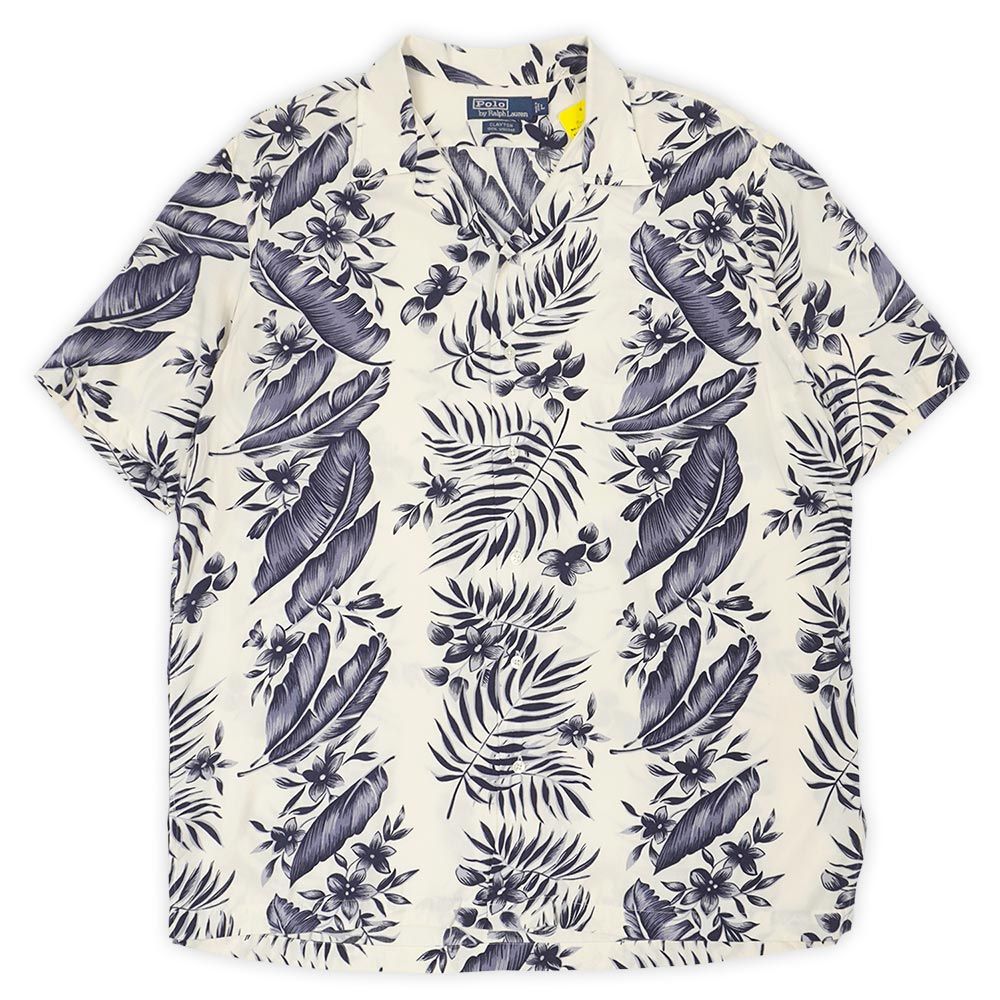 ポロラルフローレン POLO RALPH LAUREN 90s 90年代 S/S オープンカラー レーヨンシャツ CLAYTON 半袖 総柄 USA ヴィンテージ アメリカ 古着 メンズ シャツ ホワイト ネイビー L【中古】 16,335円