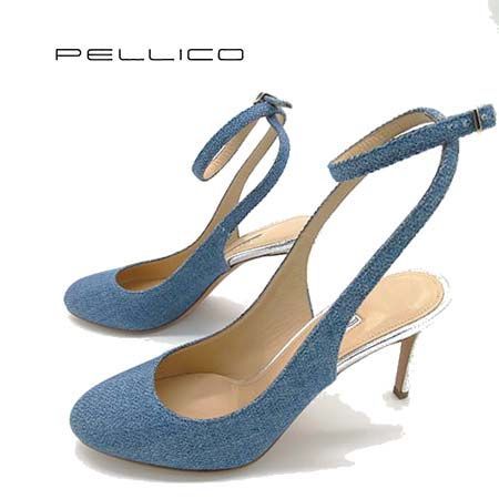【定価￥49,000の85％OFF】PELLICO【ペリーコ】【レディース】本革加工アーモンドトゥーアンクルストラップパンプス・シルバーヒール・靴・シューズ/デニムブルー【サイズ36】【22.5cm】【イタリア製】
