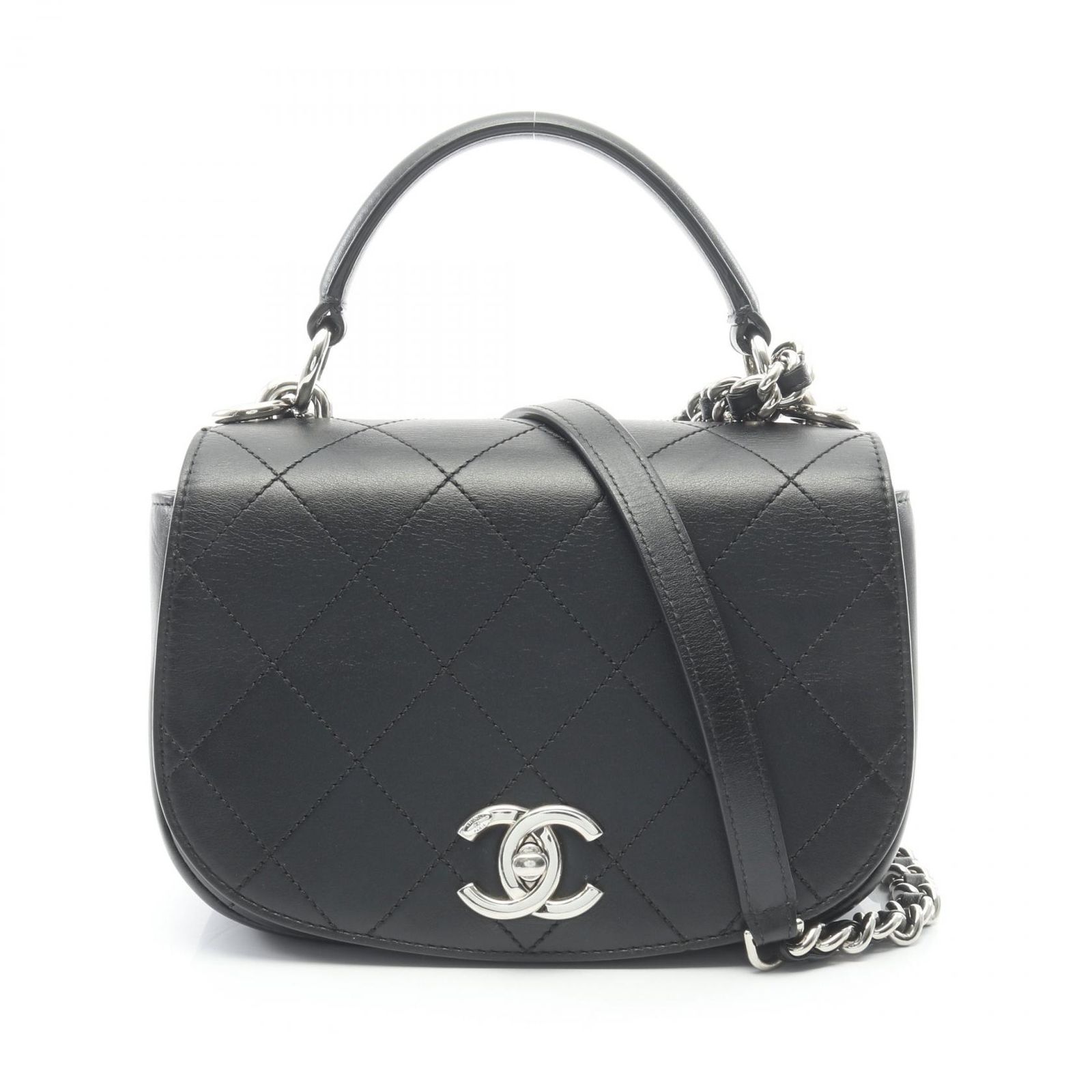シャネル CHANEL ショルダーバッグ マトラッセ トップハンドル 2way ブラック レザー マトラッセ トップハンドル 2wayチェーンショルダー レディース Used A