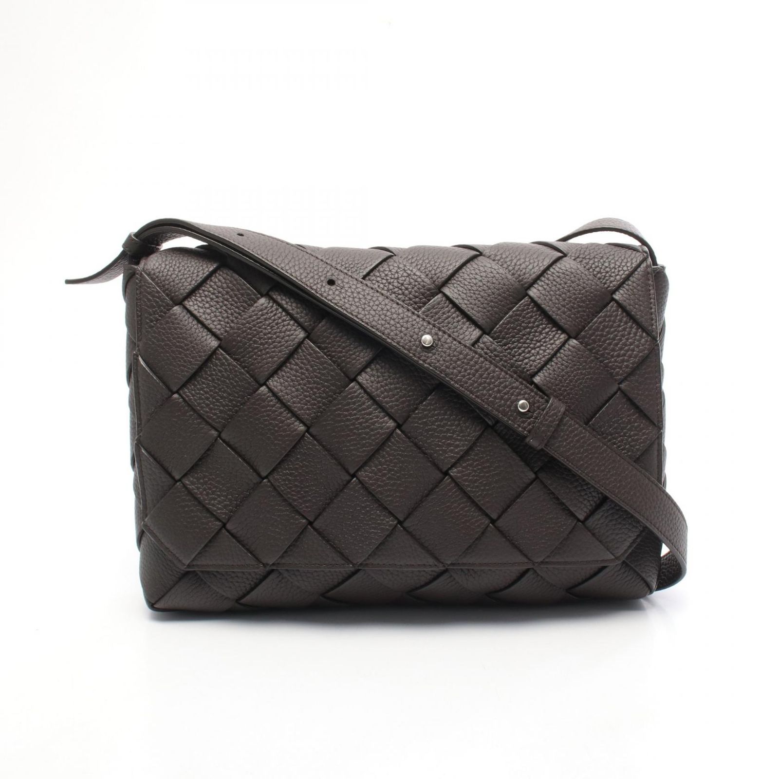 ボッテガヴェネタ BOTTEGA VENETA ショルダーバッグ マキシイントレチャート ディアゴノ ダークブラウン レザー マキシイントレチャート ディアゴノ ショルダーバッグ