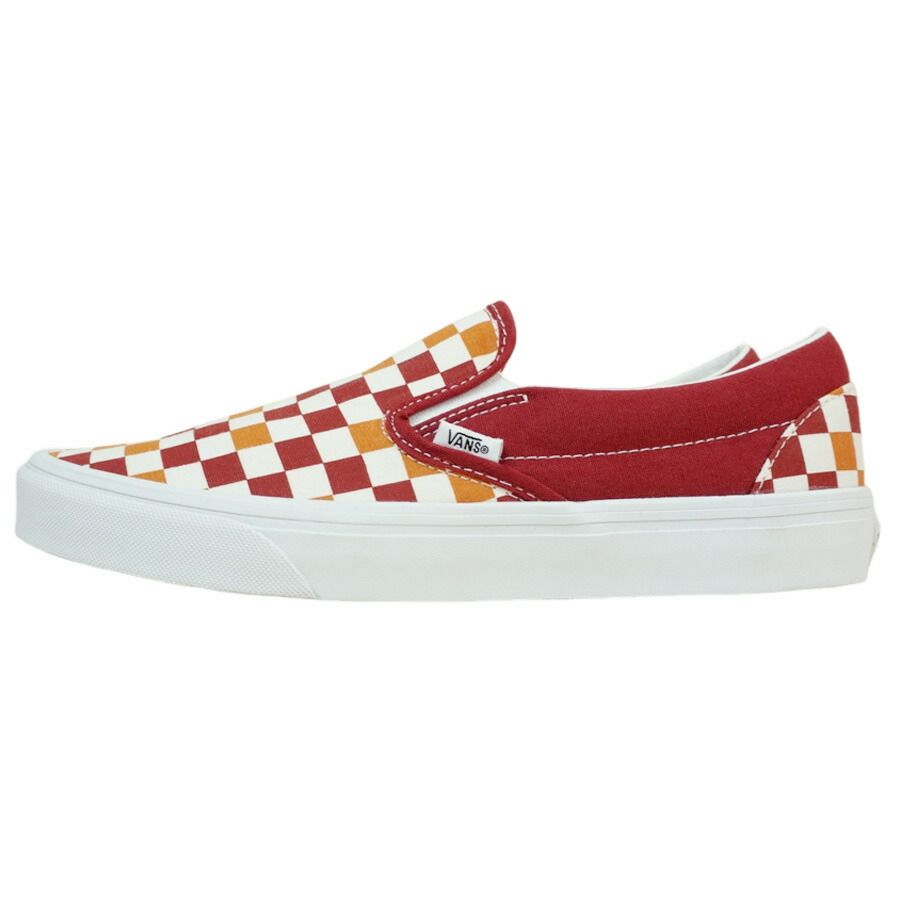 VANS スニーカーVANS ヴァンズ バンズCLASSIC SLIP ON【箱なし】スリッポン スリップオンTRI-TONE CHECK REDチェッカーボード レッド オレンジ ホワイト赤 白 レトロ メンズ スニーカー 靴 紐無