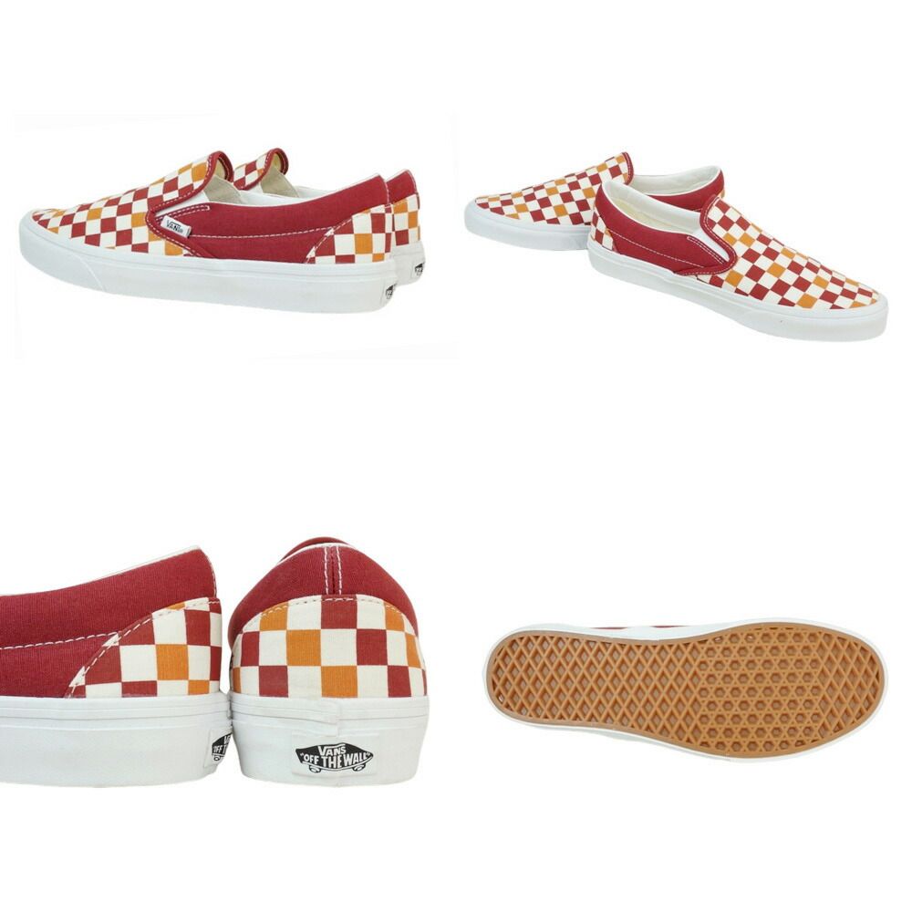 VANS スニーカーVANS ヴァンズ バンズCLASSIC SLIP ON【箱あり】スリッポン スリップオンTRI-TONE CHECK REDチェッカーボード レッド オレンジ ホワイト赤 白 レトロ メンズ スニーカー 靴 紐無