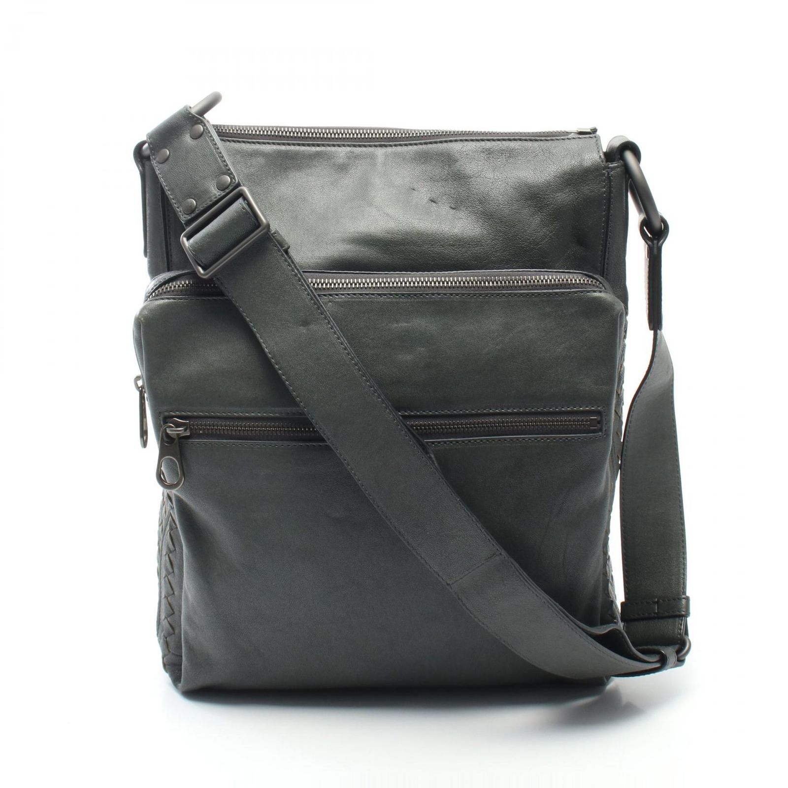 ボッテガヴェネタ BOTTEGA VENETA ショルダーバッグ イントレチャート カーキ レザー イントレチャート ショルダーバッグ メンズ Used B