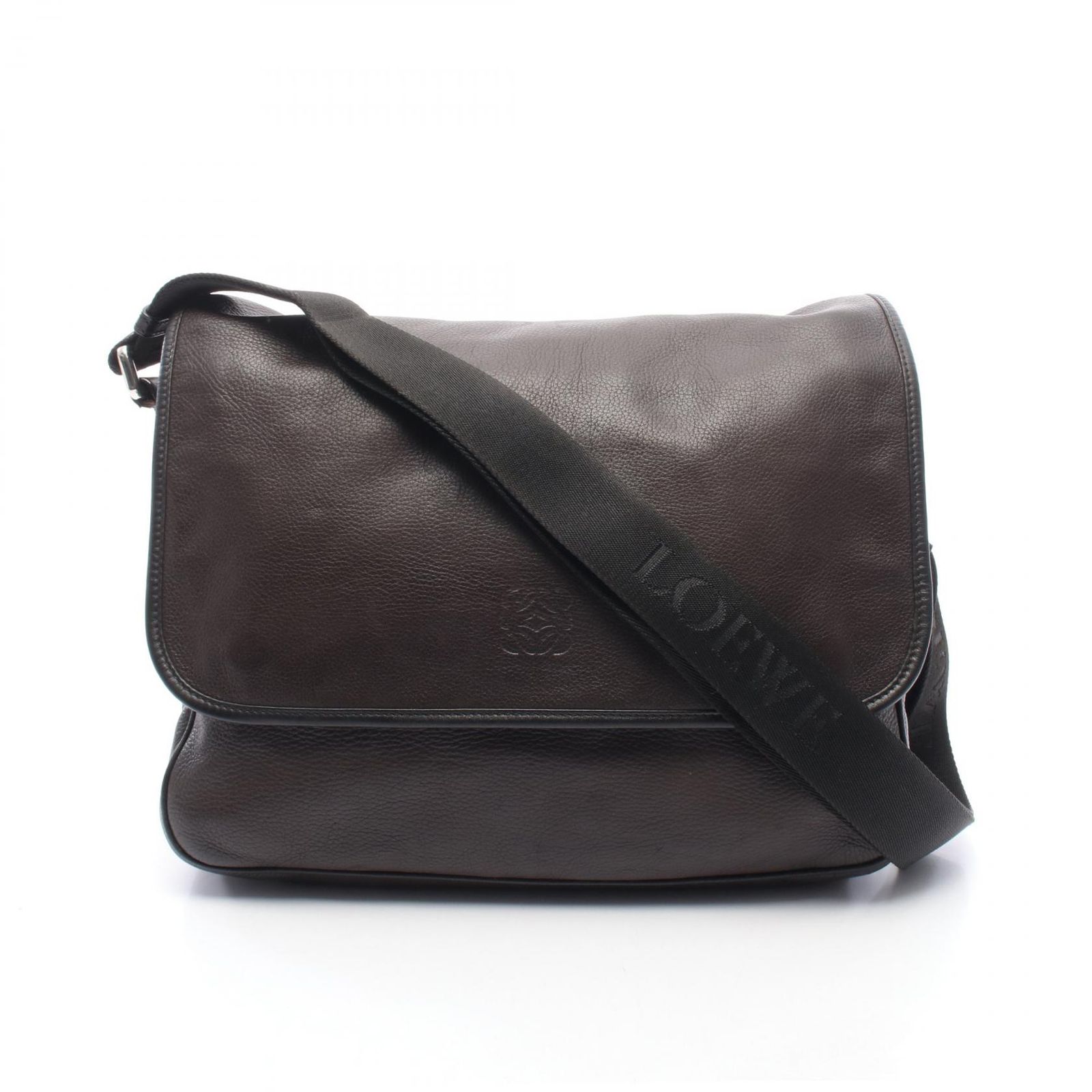 ロエベ LOEWE ショルダーバッグ アナグラム ダークブラウン レザー アナグラム ショルダーバッグ レディース Used B