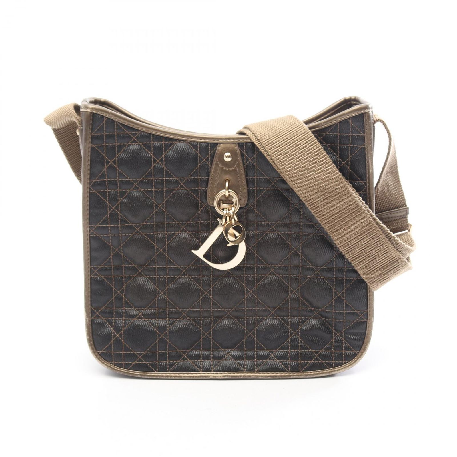 ディオール Dior ショルダーバッグ カナージュ ダークブラウン/ゴールド PVCコーティングキャンバス レザー カナージュ ショルダー レディース Used B