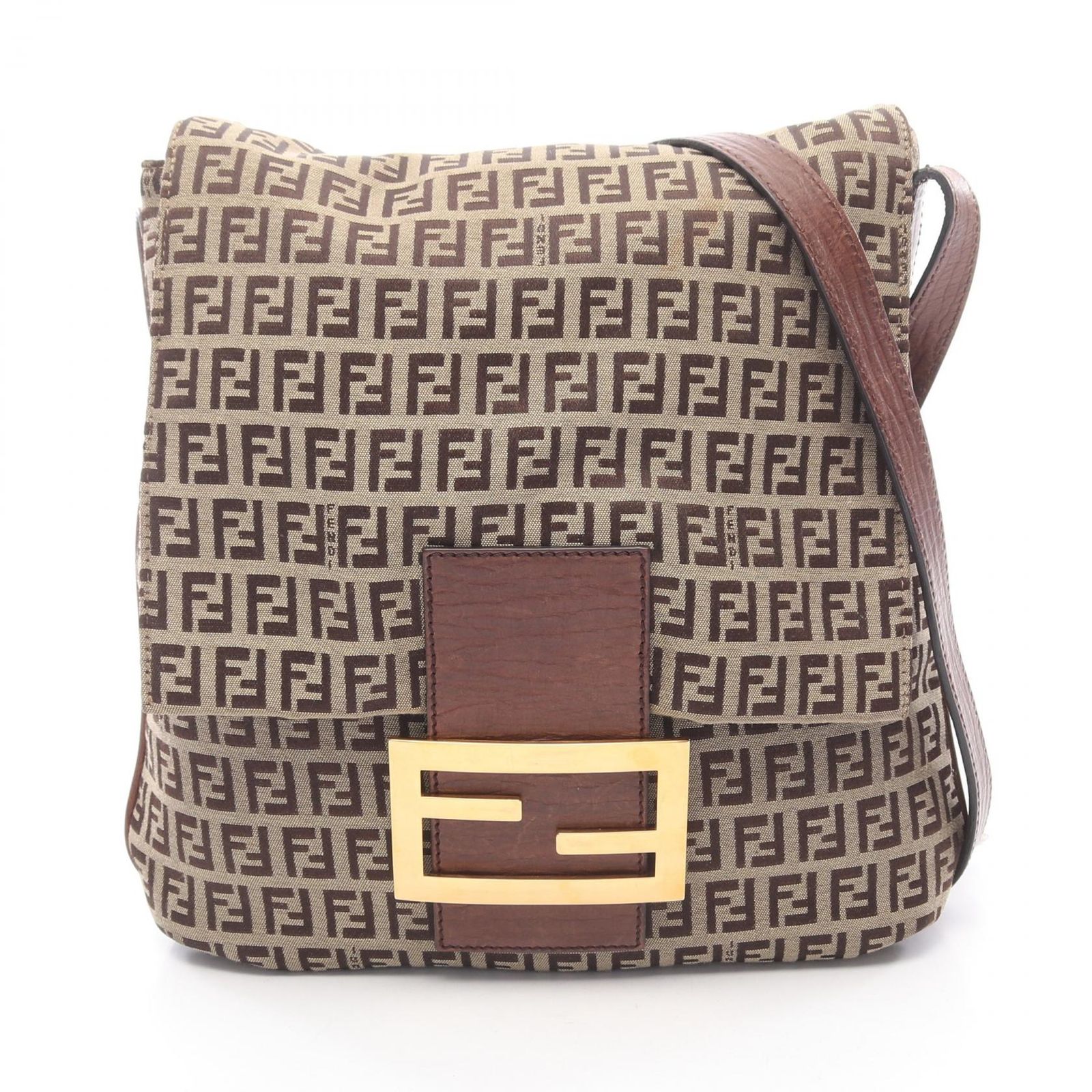 フェンディ FENDI ショルダーバッグ ズッキーノ 8BT127 ベージュ/ブラウン キャンバス レザー ズッキーノ ショルダー レディース Used B