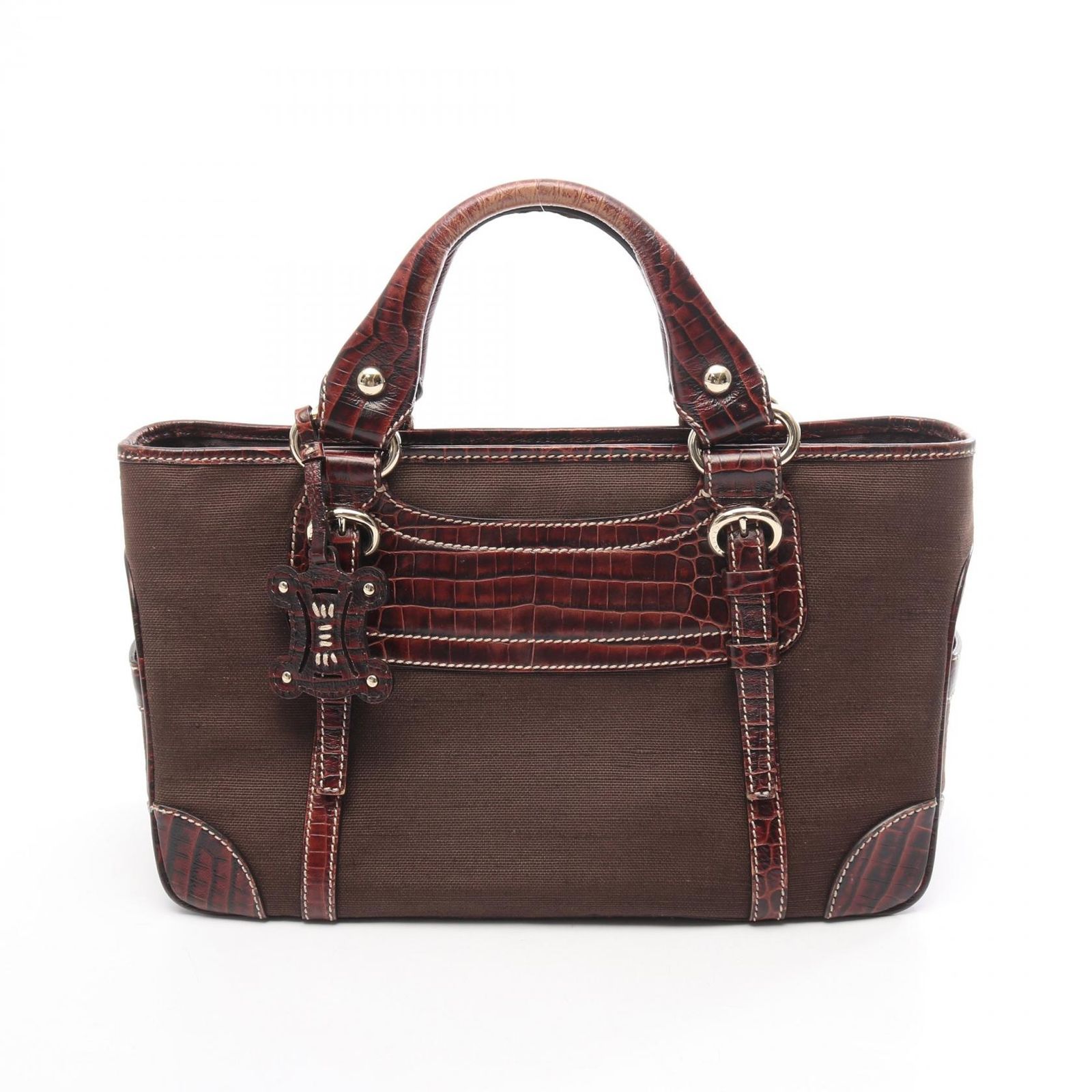 セリーヌ CELINE ハンドバッグ ブギーバッグ 型押し ブラウン キャンバス レザー ブギーバッグ レディース Used B
