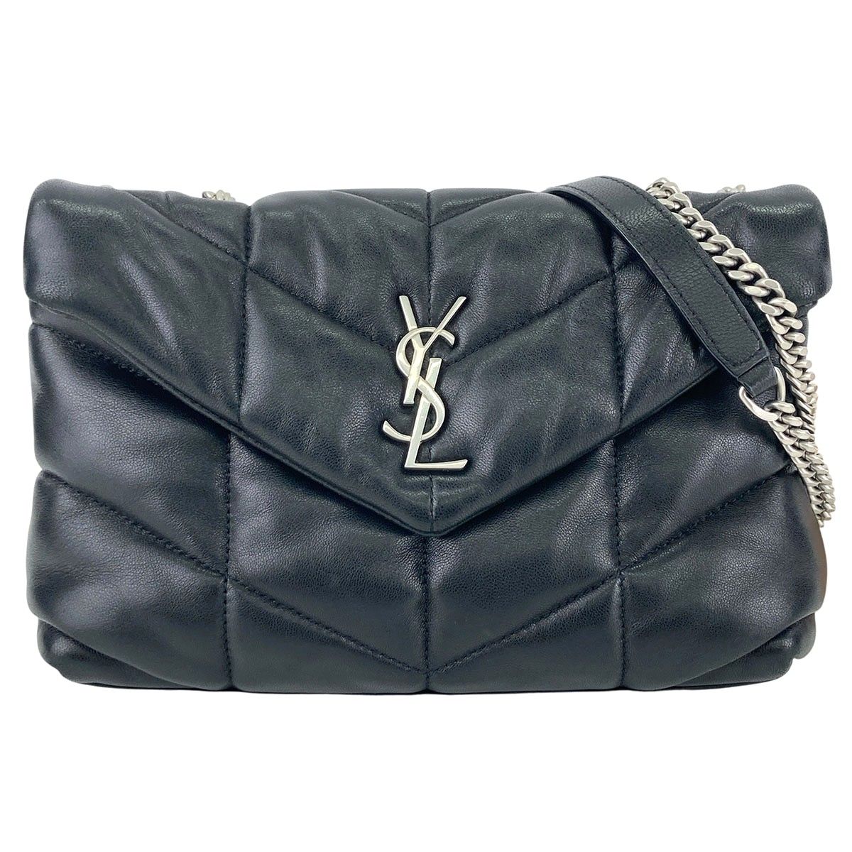 YVES SAINT LAURENT イヴ・サンローラン パファー トイバッグ チェーンショルダー 2WAY ショルダーバッグ 7593371 レディース ラムスキン ブラック シルバー金具 中古
