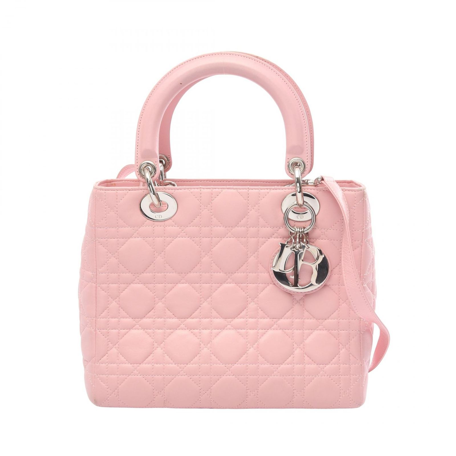 ディオール Dior ハンドバッグ LADY DIOR レディディオール ミディアム 2WAY ピンク レザー レディディオール カナージュ 2wayトート ミディアム レディース Used B