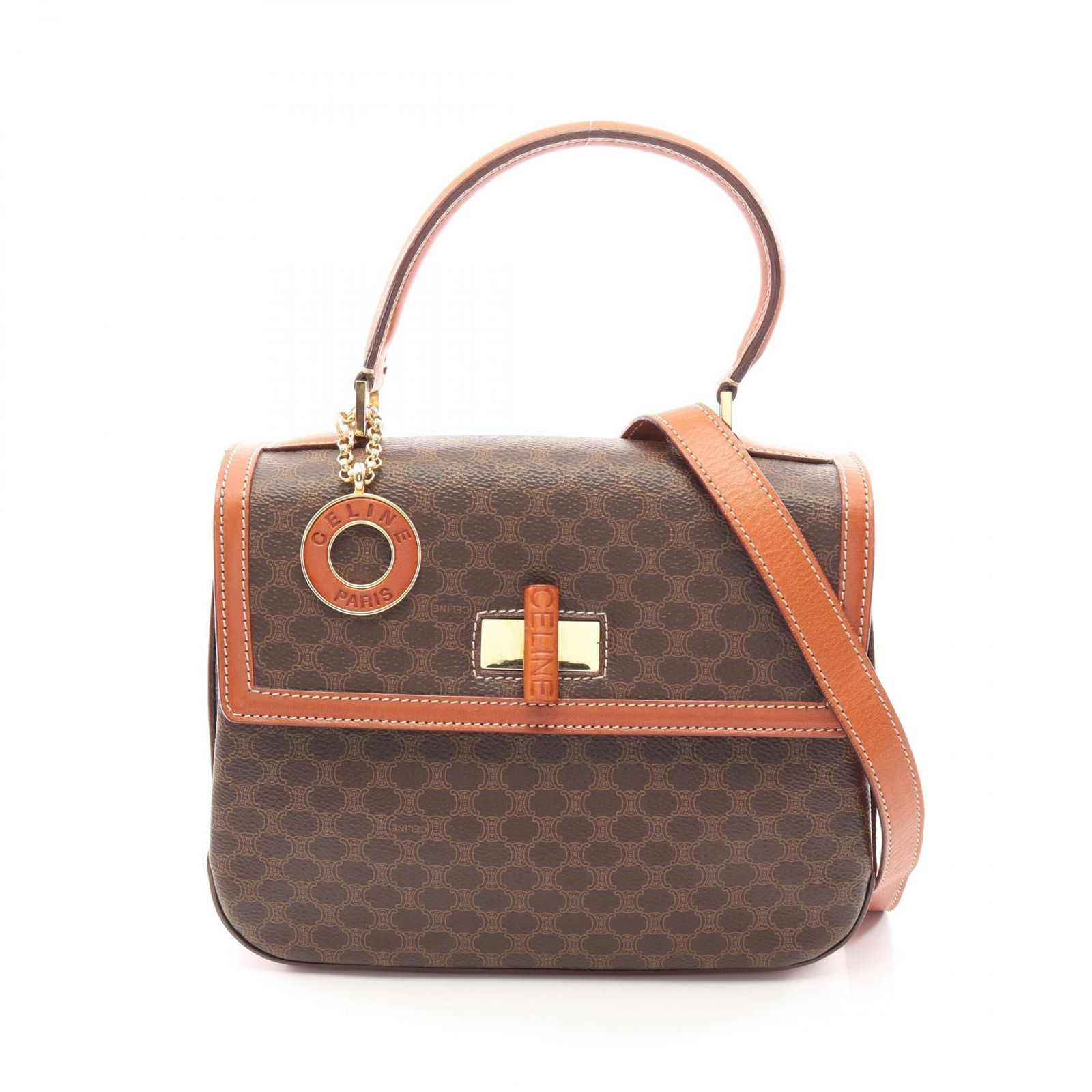 セリーヌ CELINE ハンドバッグ マカダム 2WAY ダークブラウン/ブラウン PVCコーティングキャンバス レザー マカダム トップハンドルバッグ レディース Used B