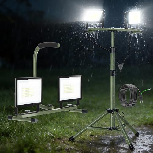 TENKOO&YOU 投光器 led 作業灯 160W 20,000lm 屋外 ワークライト 防水IP66 2灯対応 スタンド付き投光器 三脚付きスタンド 高さ調節106-195cm 作業ライト 昼光色 6500K 伸縮タイプ 折畳 三脚 ス d085b3df