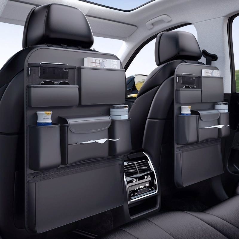 【送料無料】Universal(全車種対応)用シートバック収納袋多機能収納ケース車載リアシートポケット大容量収納レザー製ブラック簡単取付整理収納スペース拡張車内スッキリスタイリッシュドレスアップ疲労軽減便利アクセサリーおすすめ