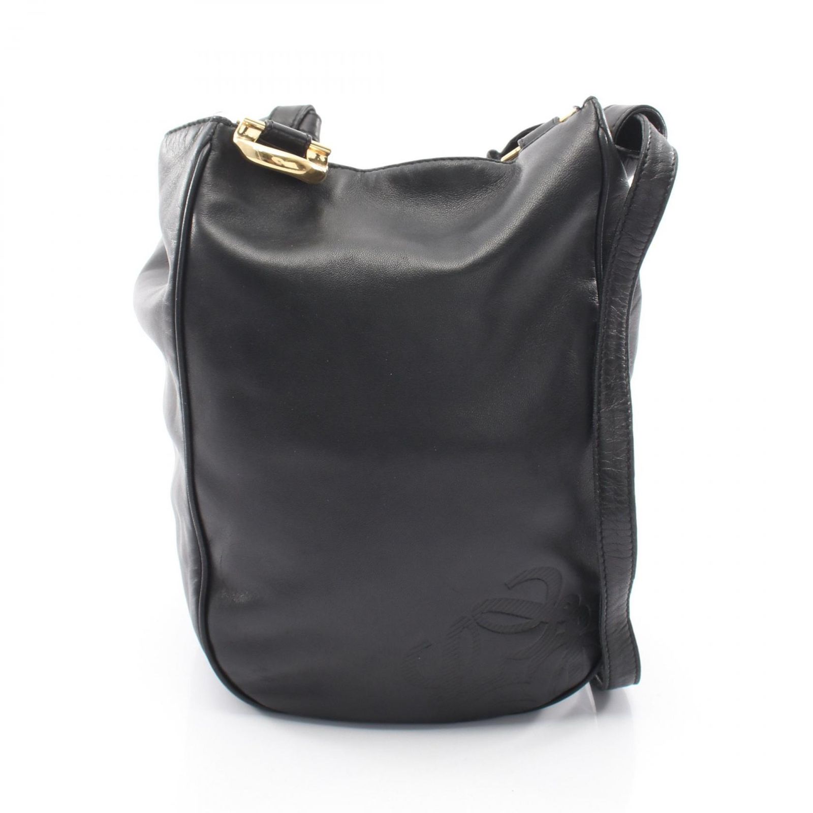 ロエベ LOEWE ショルダーバッグ アナグラム ブラック レザー アナグラム ショルダーバッグ レディース Used B
