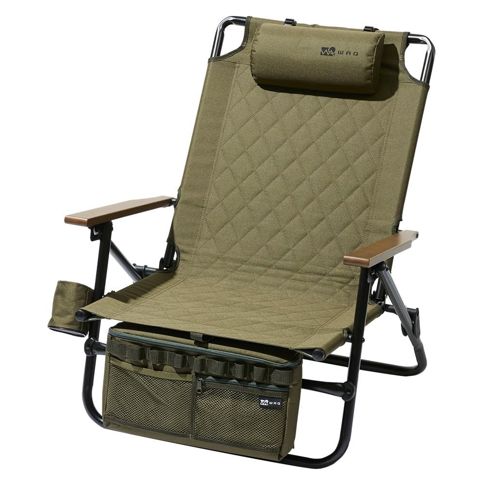 WAQ Reclining Low Chair リクライニングローチェア WAQ-RLC1 折りたたみチェア リクライニングチェア アウトドア 焚き火 アイアン ドリンクホルダー (レギュラー(OLIVE))″mn 3b4b1de3
