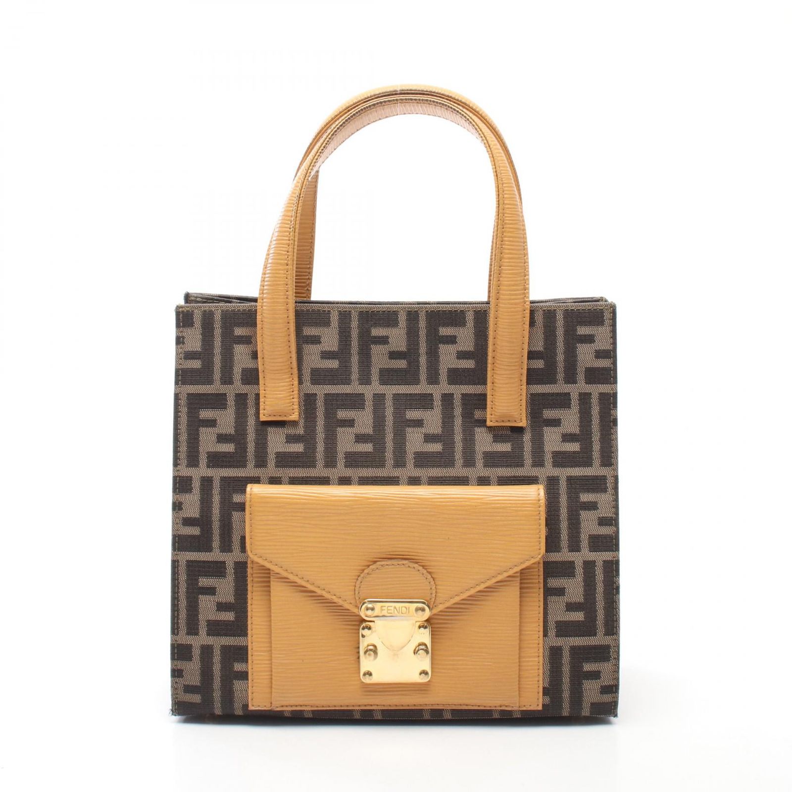 フェンディ FENDI ハンドバッグ ズッカ ブラウン/イエロー キャンバス レザー ズッカ ハンドバッグ レディース Used B