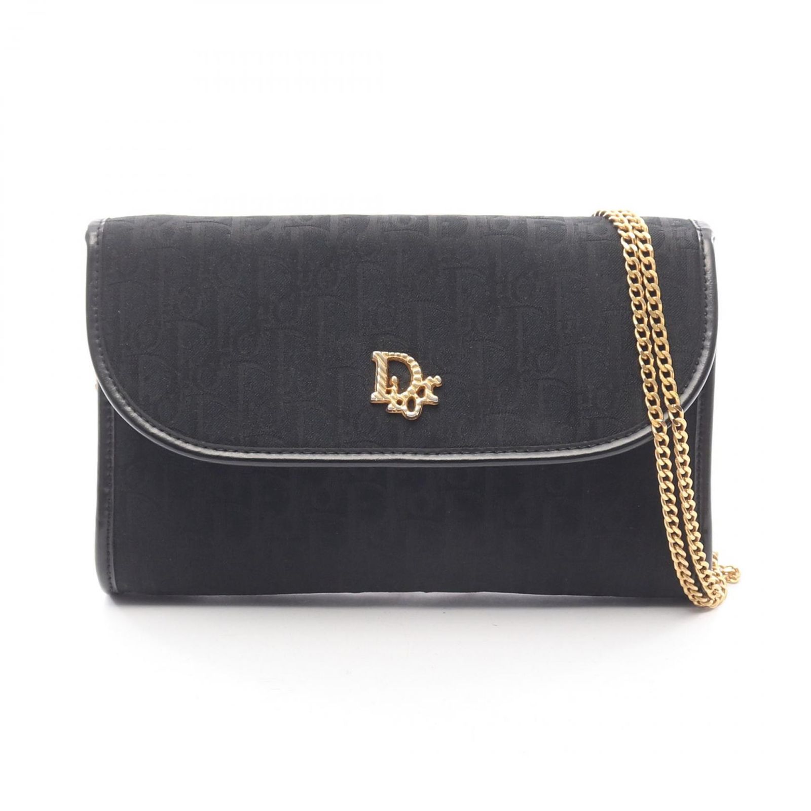 ディオール Dior ショルダーバッグ トロッター ブラック キャンバス レザー トロッター チェーンショルダー レディース Used B