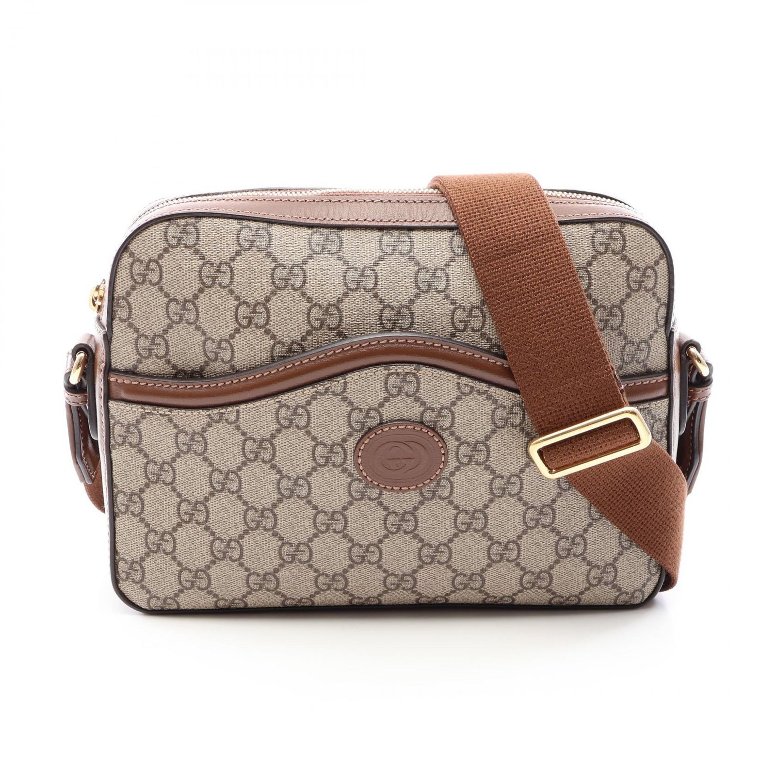 グッチ GUCCI ショルダーバッグ ジャンボGG 675891 ベージュ/ブラウン PVCコーティングキャンバス レザー ンターロッキングG ショルダーバッグ ユニセックス Used A